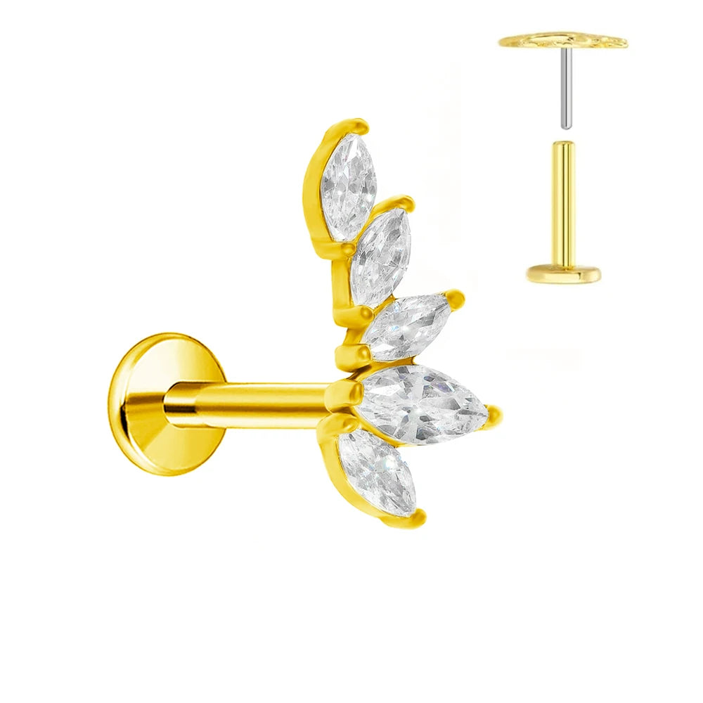 ASTM F136 G23 Titan Piercing Ast Ohrring Stecker Mond Push-In Zirkonia Gewindelos Labret Piercing 16/18/20G Knorpelkörperschmuck