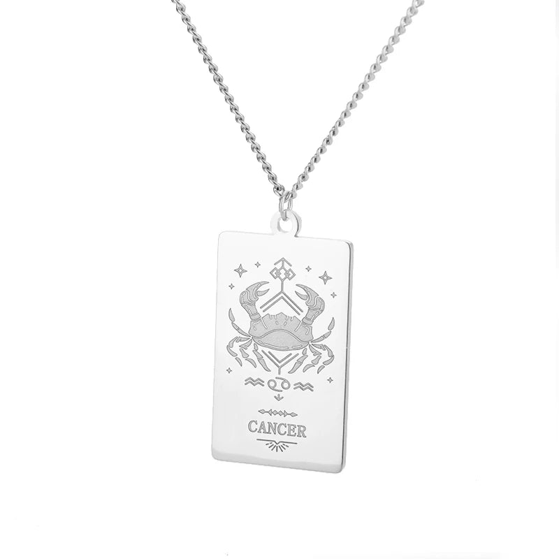 Stainless Steel Zodiac Sign Necklace For Women Vintage Constellation Libra Pendant Chain Collar Aesthetic 2024 New Trend Jewelry