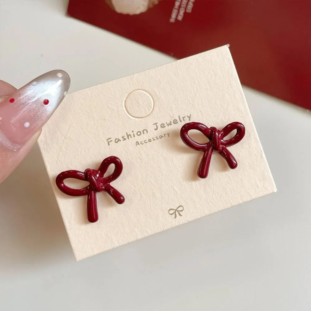 Ohrstecker im Retro-Stil mit rotem Schleifchen für Damen und Mädchen, schlichte Ohrringe, Piercing, Ballettband-Ästhetik, eleganter Ohrschmuck, Geschenke
