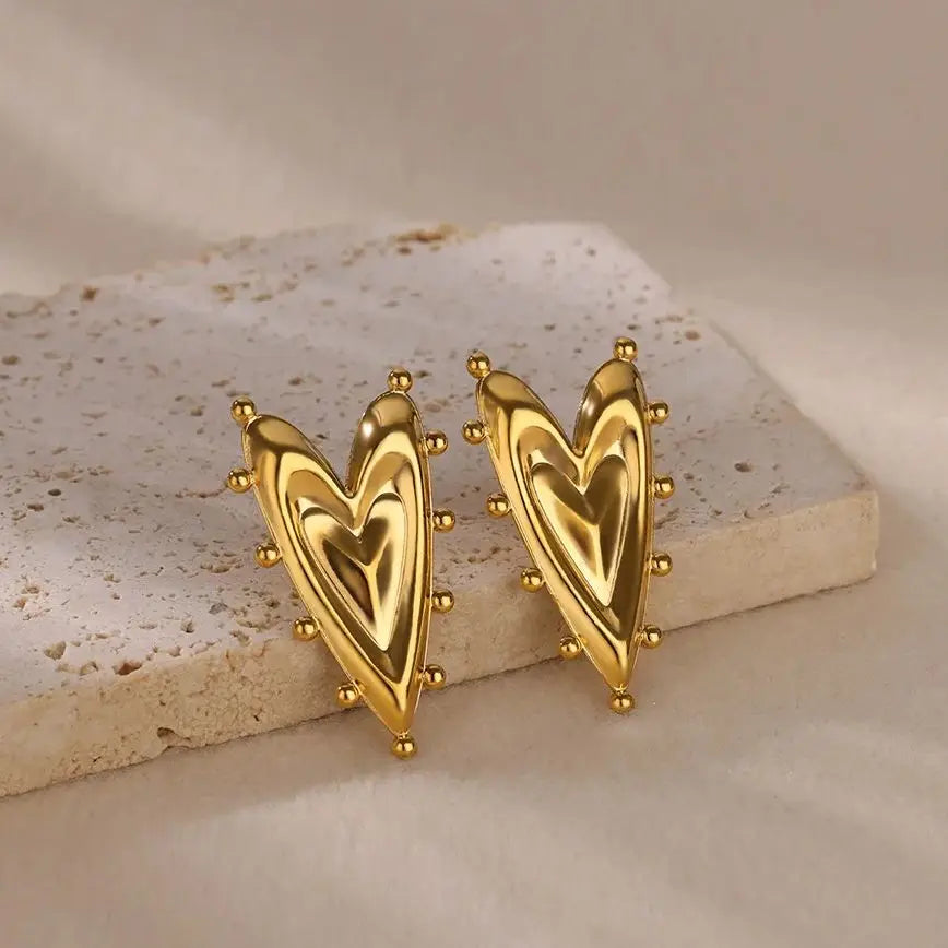 Pendientes de corazón geométricos vintage para mujer, de Color dorado, de acero inoxidable, con diseño de amor irregular, para boda, Navidad, regalo de joyería