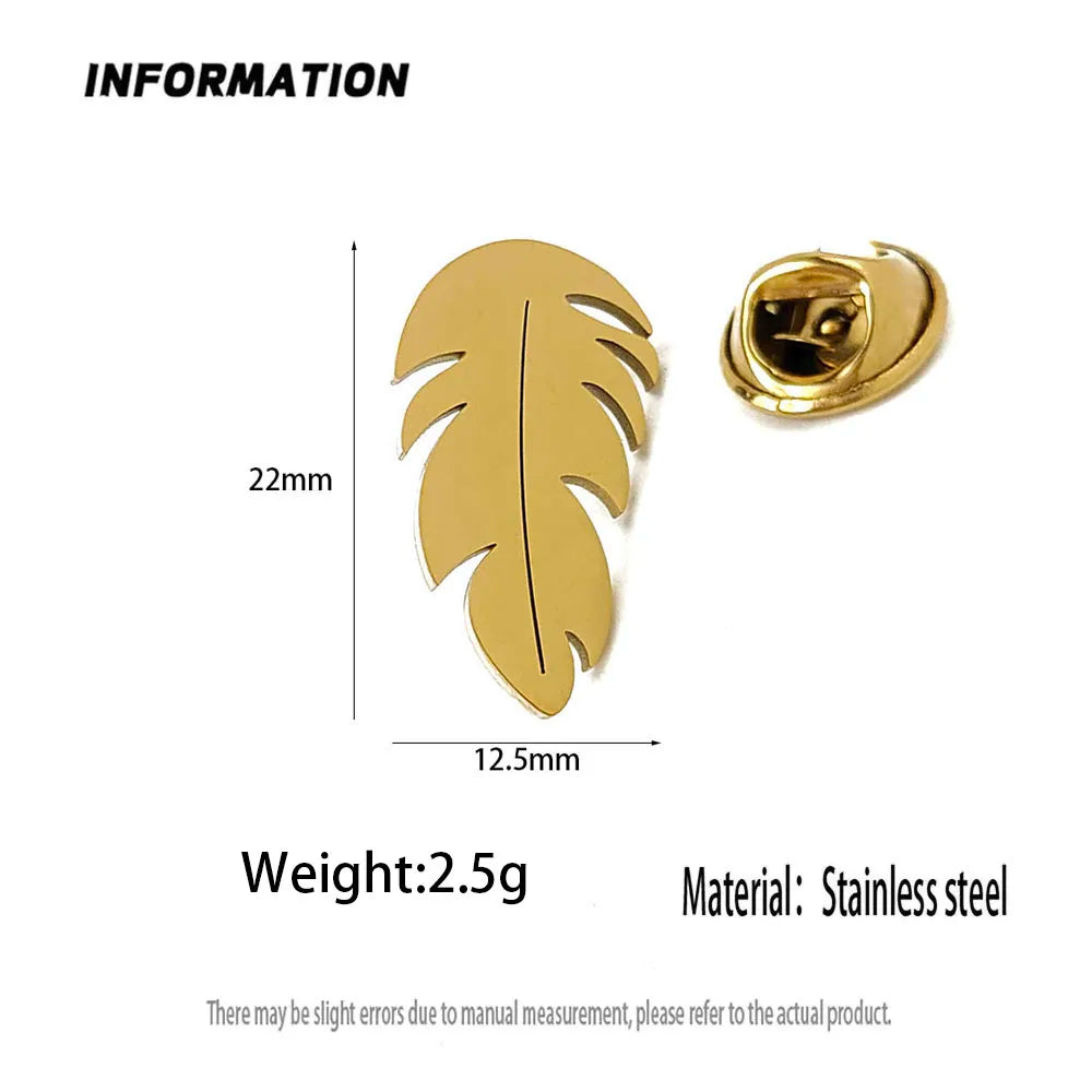 New punk feather hollow stainless steel gold-plated badge, suit lapel pin waterproof black, men's brooch set