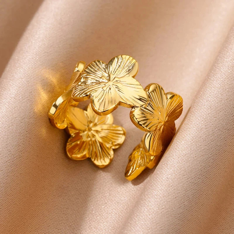 Edelstahl Übertrieben Große Blumenringe Für Frauen Gold Farbe Sonnenblume Fingerring Weiblich Mode Ästhetischer Schmuck Geschenk
