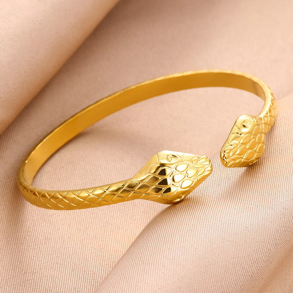Edelstahl-Schlangen-Armreif für Damen, Vintage Goldfarben, Ästhetisches Charm-Armband, Alltagsschmuck, Geschenk für Frauen