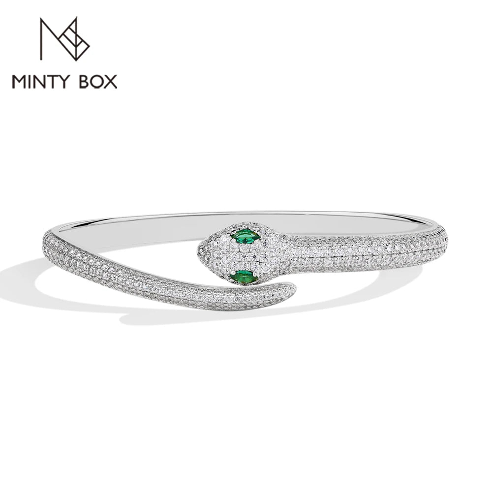 MINTYBOX Schlange S925 Silber Moissanit Armbänder für Damen Labor-Diamant 16-19cm 18k Vergoldet Hochzeit Luxus Edel Schmuck Geschenk