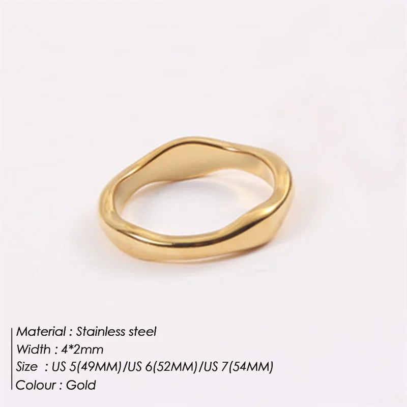 Edelstahlring für Frauen Unregelmäßige Wellenringe Trendy Einfache Geometrische Handgemachte Pärchen Schmuck Großhandel Dropshipping