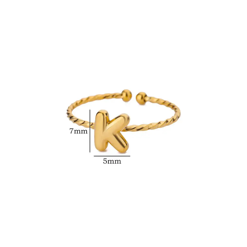 Cute Chunky Initial Letter Rings For Women Gold Color Stainless Steel A-Z Letter Adjustable Ring Aesthetic Wedding Jewelry Gift