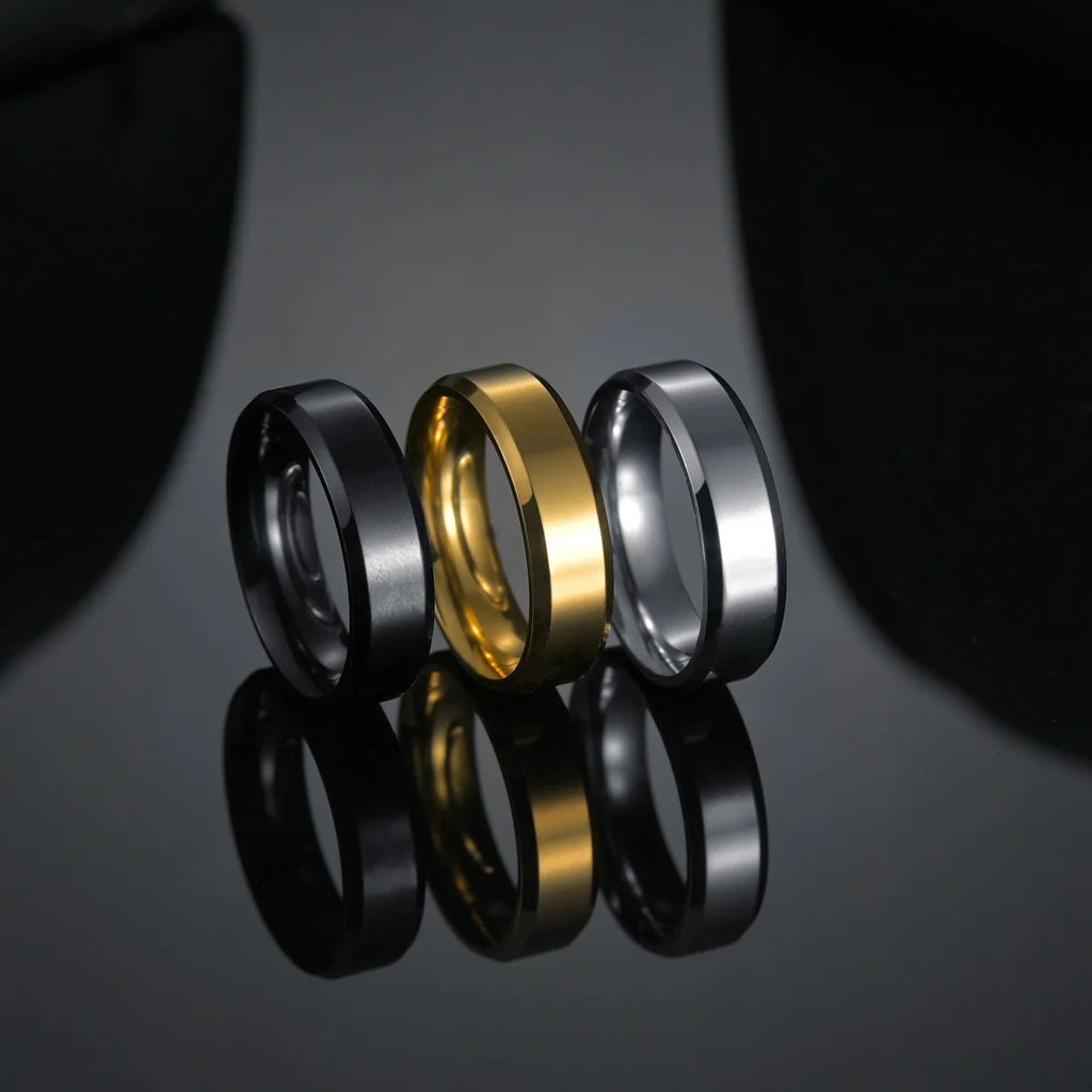 Stainless Steel Black Rings for Women Wedding Rings Men Jewelry Width 6mm Custom engraving name Logo