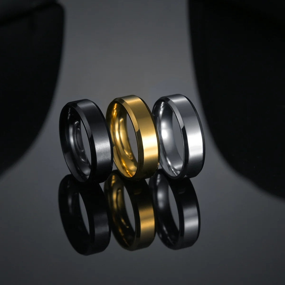 Stainless Steel Black Rings for Women Wedding Rings Men Jewelry Width 6mm Custom engraving name Logo