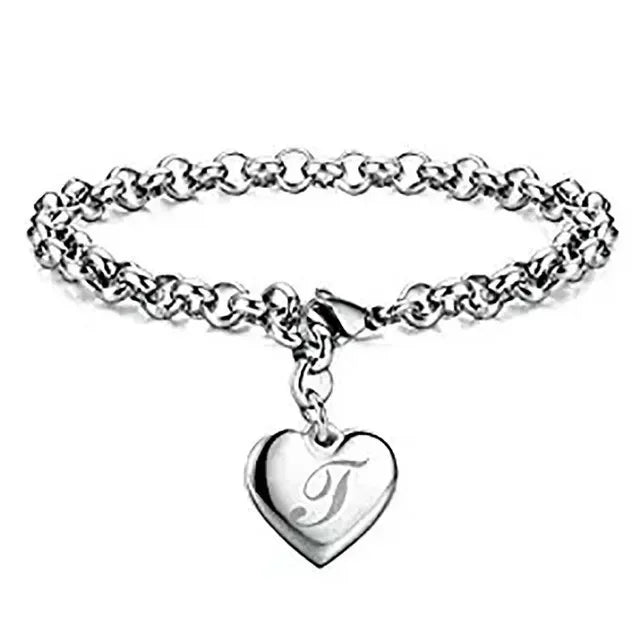 925 Sterling Silber Fein 26 Buchstaben Damen Herren Kette Armband Anhänger Herz Süß Hochzeit Persönlichkeit Schmuck Damen Geschenk Party 20cm