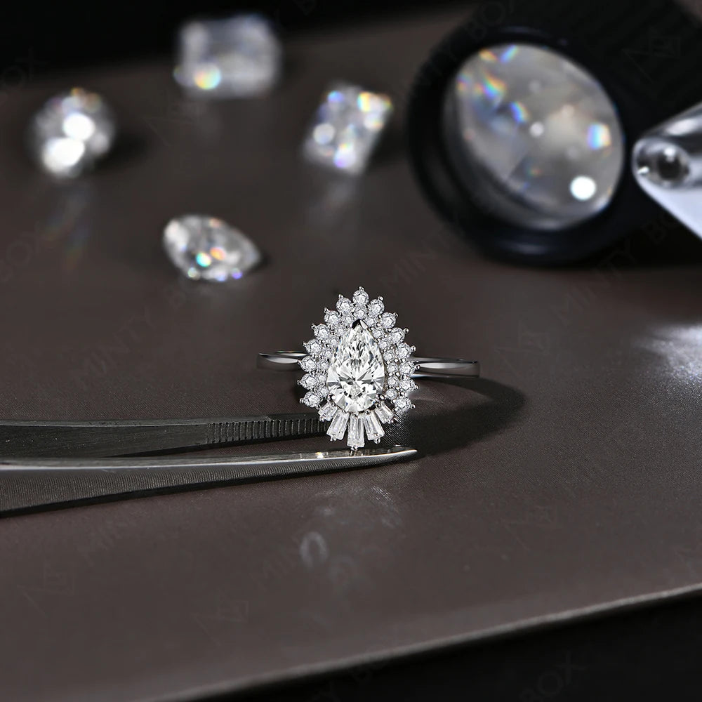 MINTYBOX Birnenform S925 Silber D VVS1 Moissanit Diamantringe für Damen 18K VERGOLDET Verlobung Feiner Schmuck Zertifiziert