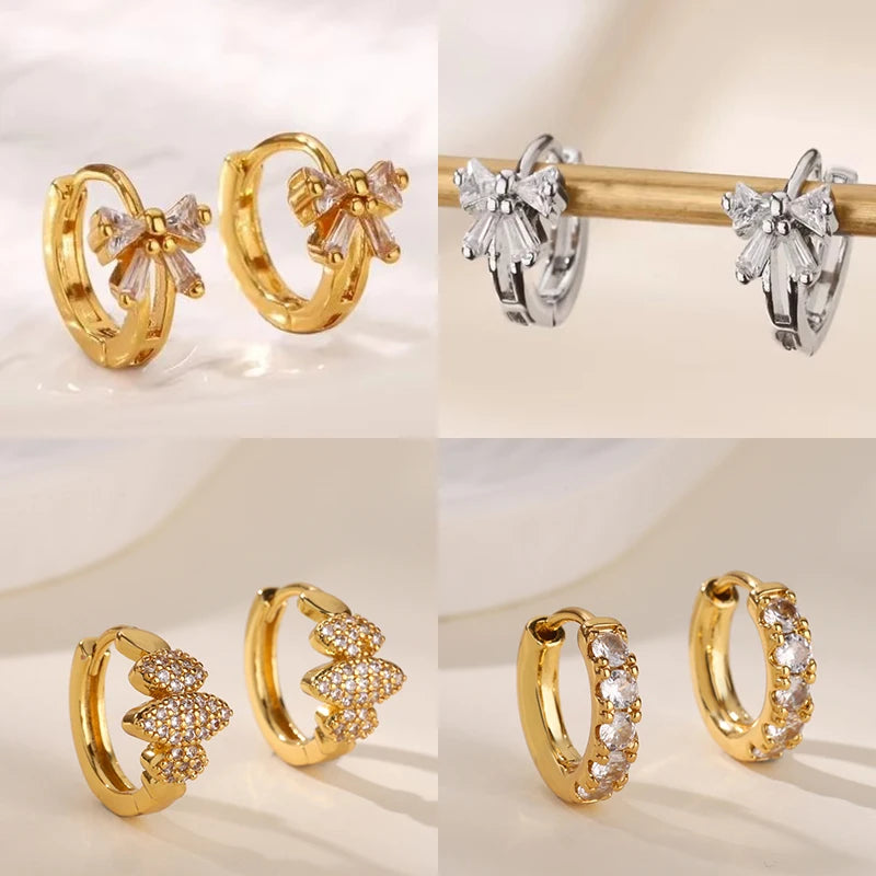 Elegante Zirkon-Schleifenohrringe für Frauen Edelstahl Goldfarbene Schleifenohrringe Luxus Hochzeits wasserdichter Schmuck Geschenk
