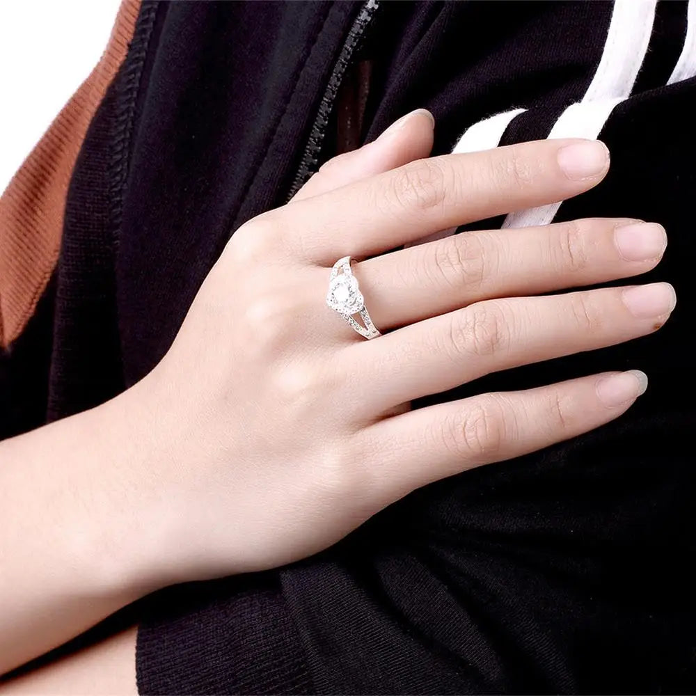 Heiß 925 Sterling Silber Kristall romantisches Herz Diamant Ringe Für Frauen Mode Party Geschenke Luxus Hochzeit Verlobung Schmuck