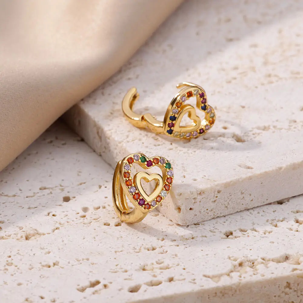 Hohle Zirkon-Herzohrringe für Frauen, Edelstahl, Goldfarben, Herz-Ohrring, Luxuriöser Hochzeitsschmuck für Paare, Geschenk, kostenloser Versand