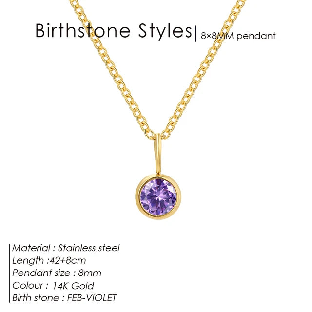Birthstone Necklace for Woman Stainless Steel 12 Constellation DIY Colourful Zirconia Pendat Birthday Gift Jewelry Wholesale