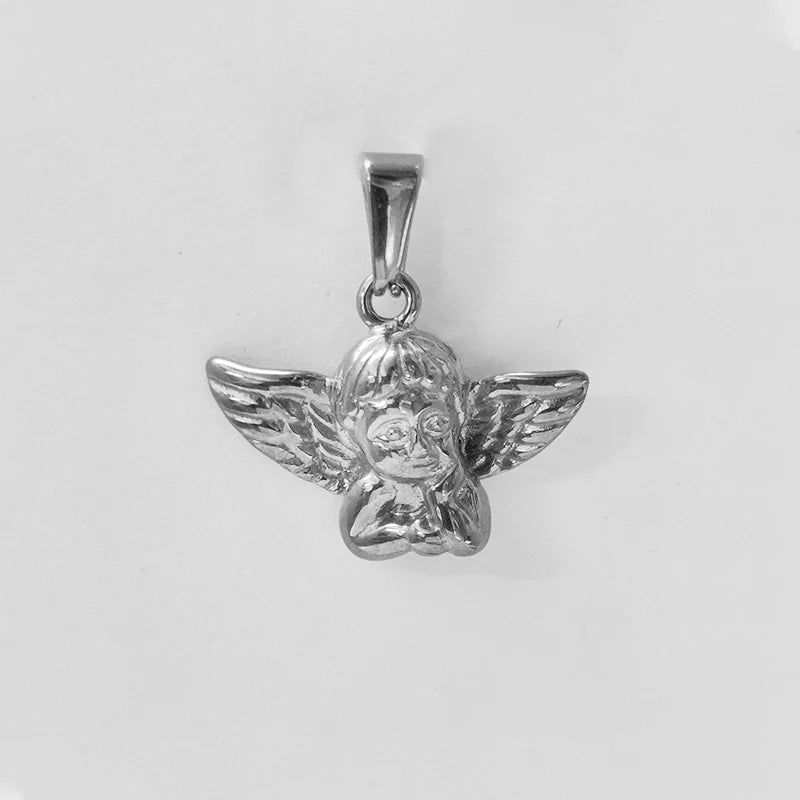 Colgante de ángel de acero inoxidable de primera calidad, sin deslustre, charm de collar de moda para mujeres y hombres