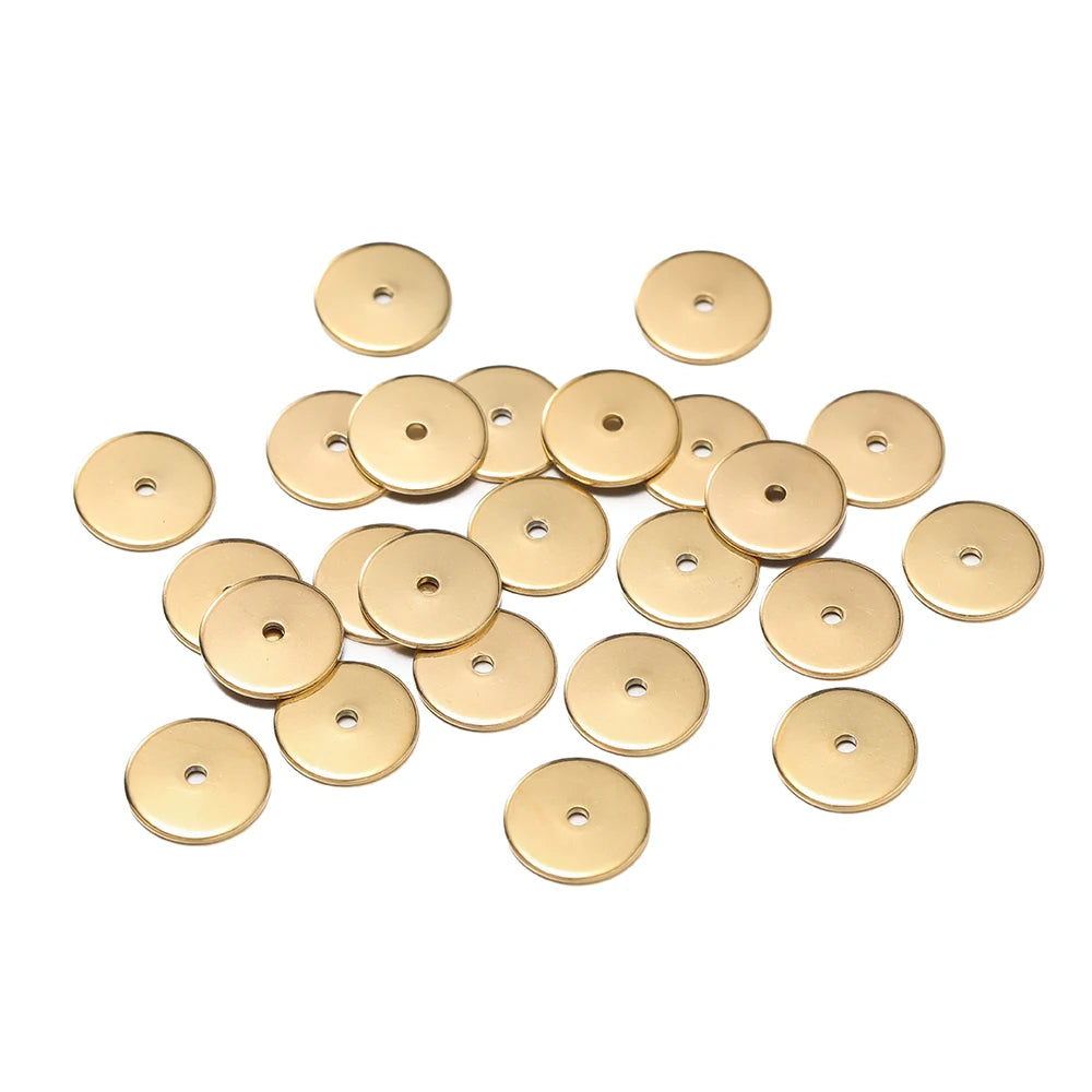 50 Stücke/Packung Edelstahl 4/5/6/8/10mm Flache Runde Lose Spacer Perlen für DIY Schmuck Halskette Armbänder Herstellung Zubehör