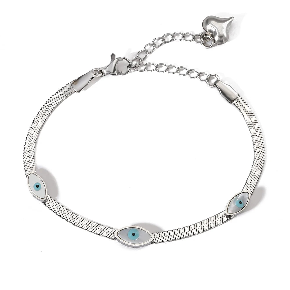 NEWBUY Hochwertiger, lichtechter 316L Edelstahl Schmuck Gold/Silber Farbe Evil Eye Choker Kette Armband für Frauen Mädchen Geschenk