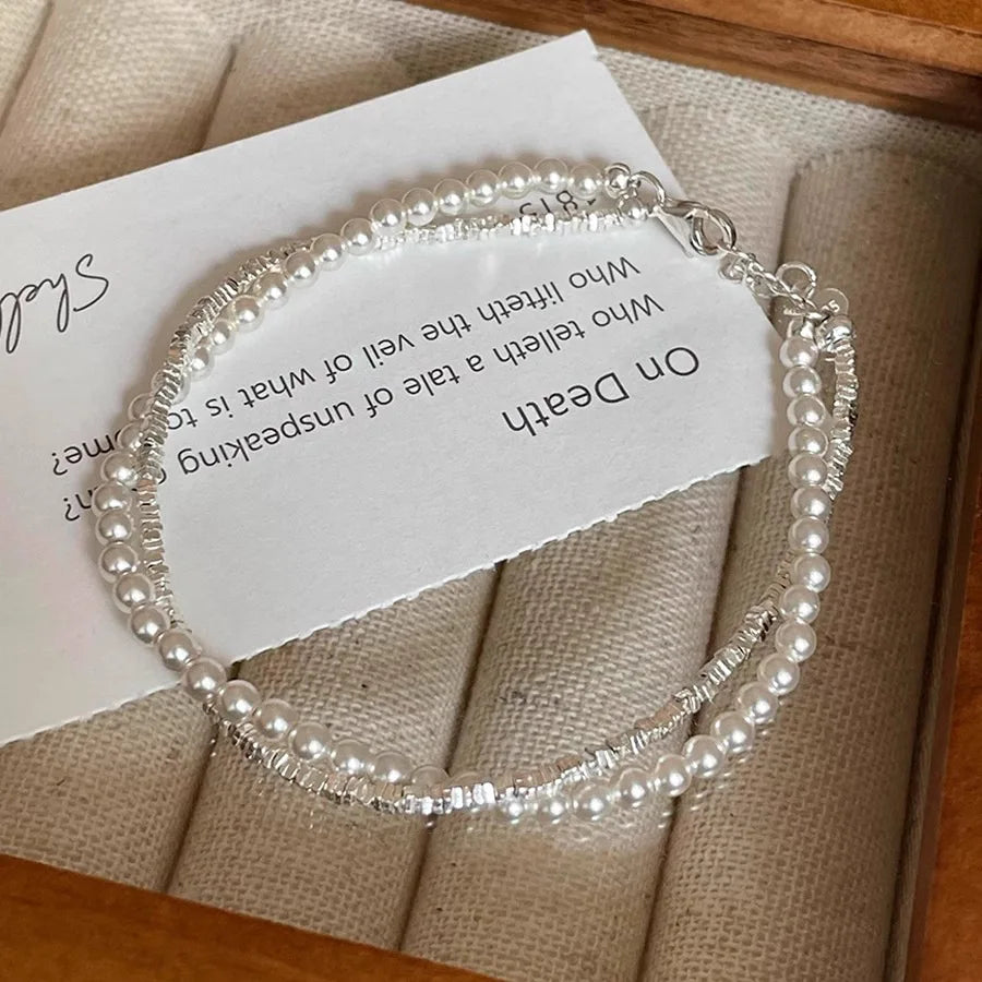 VENTFILLE 925 Silber Doppelschicht Perlenarmband für Frauen Mädchen Design Perle Koreanischer Schmuck Dropshipping
