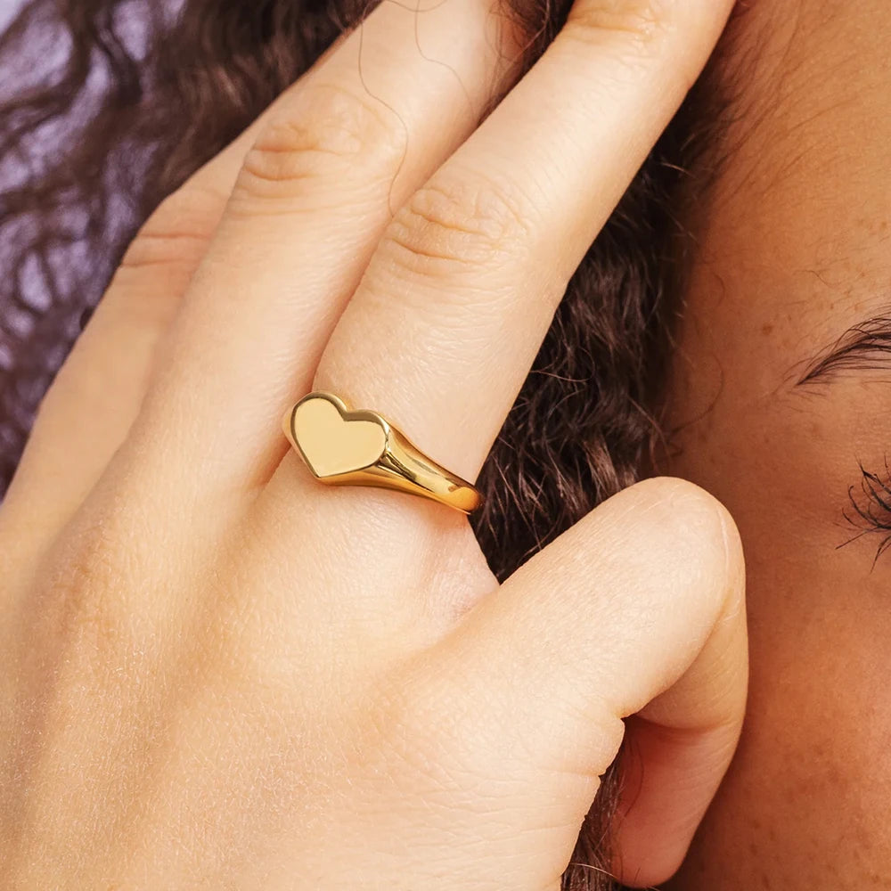 Anillo de Corazón para Pareja Acero Inoxidable 316 Estilo Punk Joyería Geométrica Anillo Personalizado Regalo para Mujeres Día de San Valentín