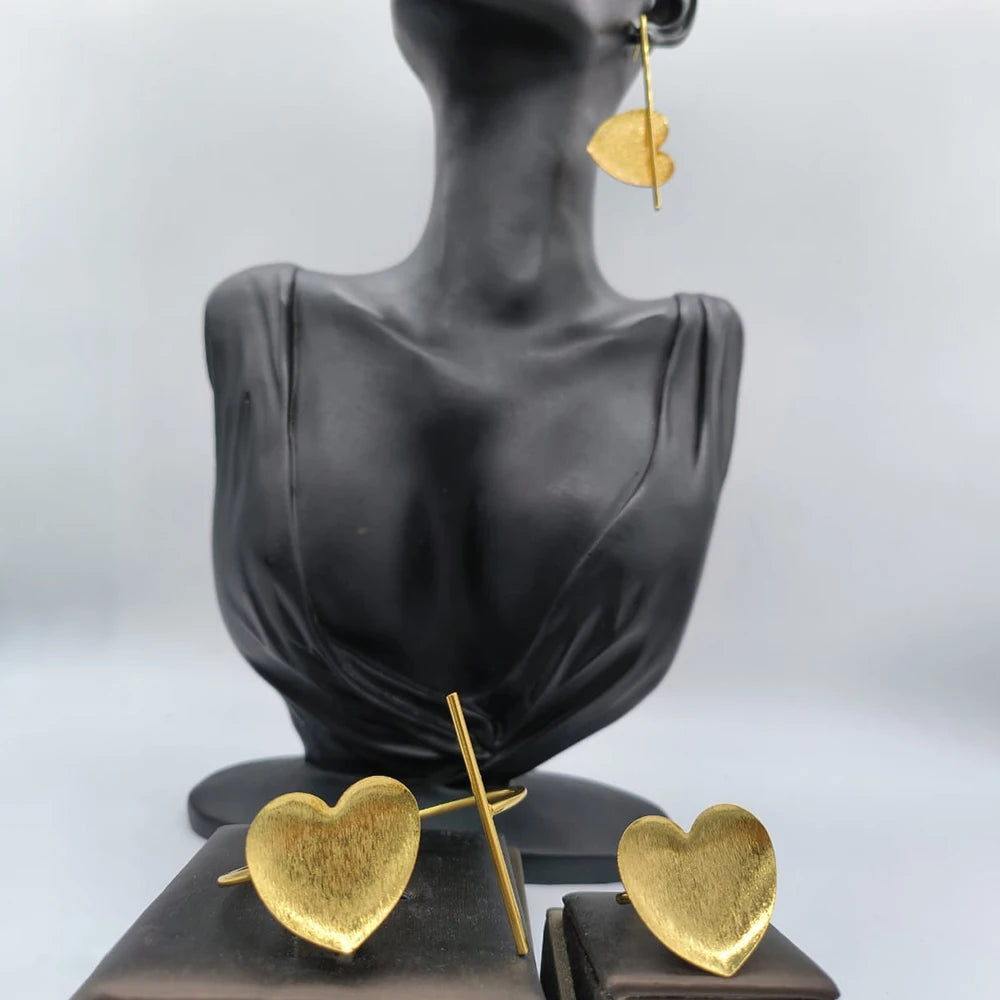 Dubai vergoldete Ohrringe und Ring Schmuckset für Partys, Ohrhänger und Manschettenarmband-Ring-Set für afrikanische Schmuckgeschenke