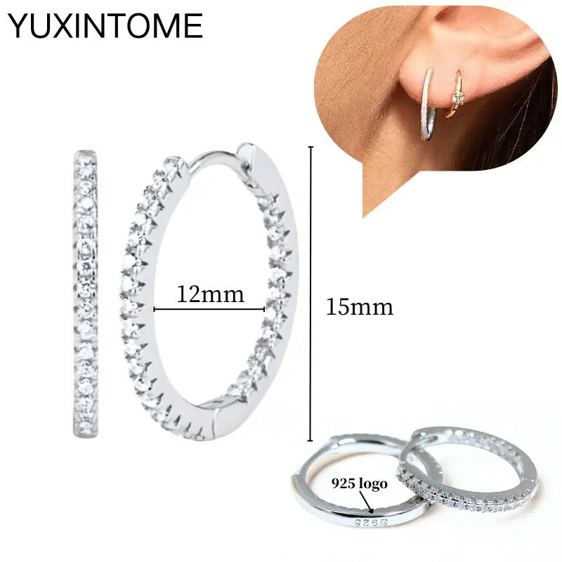 925 Sterling Silber Ohrnadel Mode Creolen Weiße Kristall Luxus Damen Silberohrringe Hochzeit Damenschmuck Geschenk