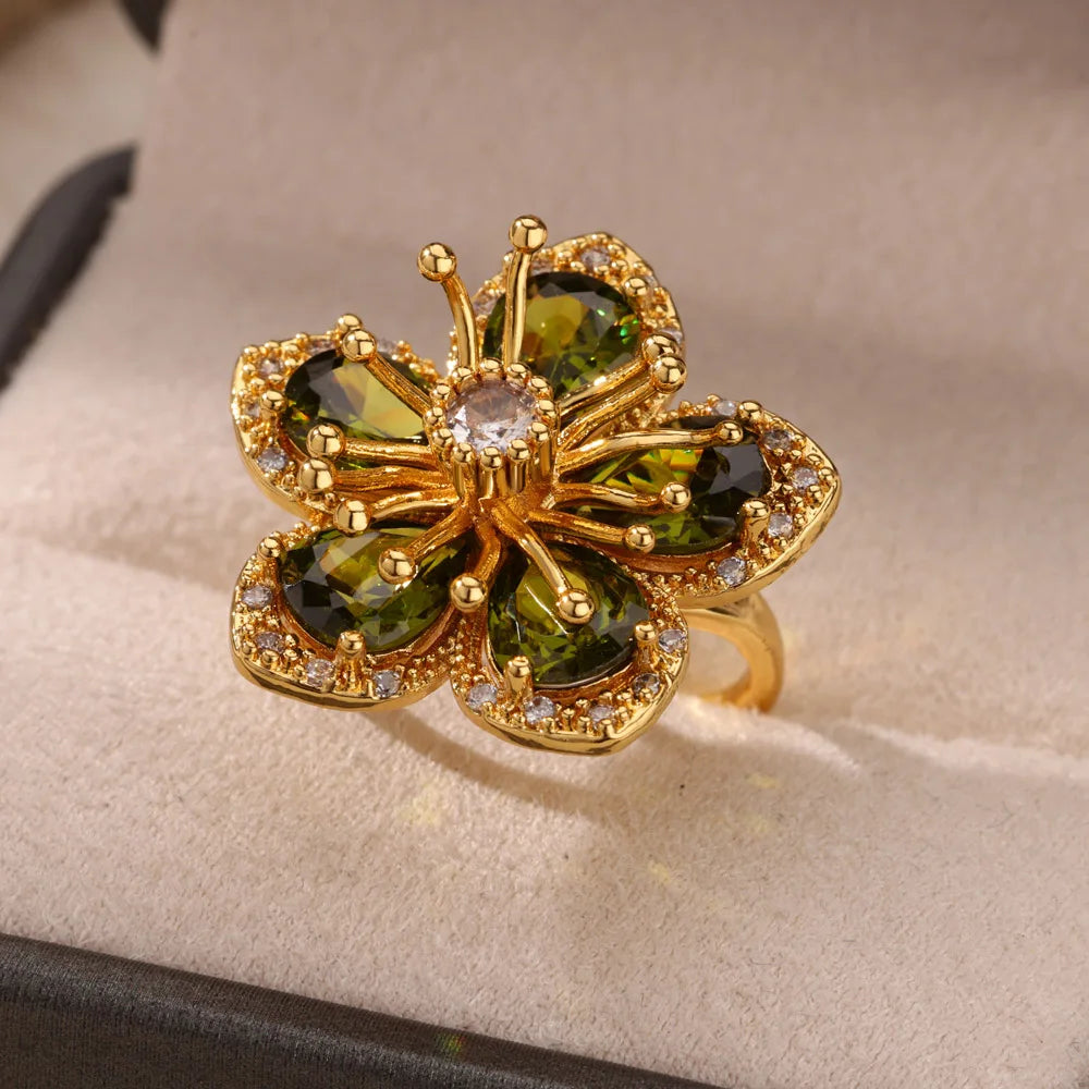 Edelstahl Blume Große Offene Ringe Für Frauen Gold Farbe Nachahmung Perle Hohlring Trendiger Ästhetischer Schmuck Geschenke