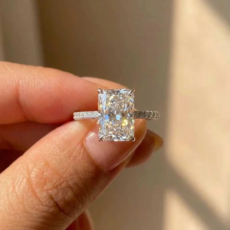 Anillos de mujer de plata de ley 925 con circonita cúbica de corte rectangular, sencillos y elegantes, para compromiso, boda, accesorios de joyería de lujo