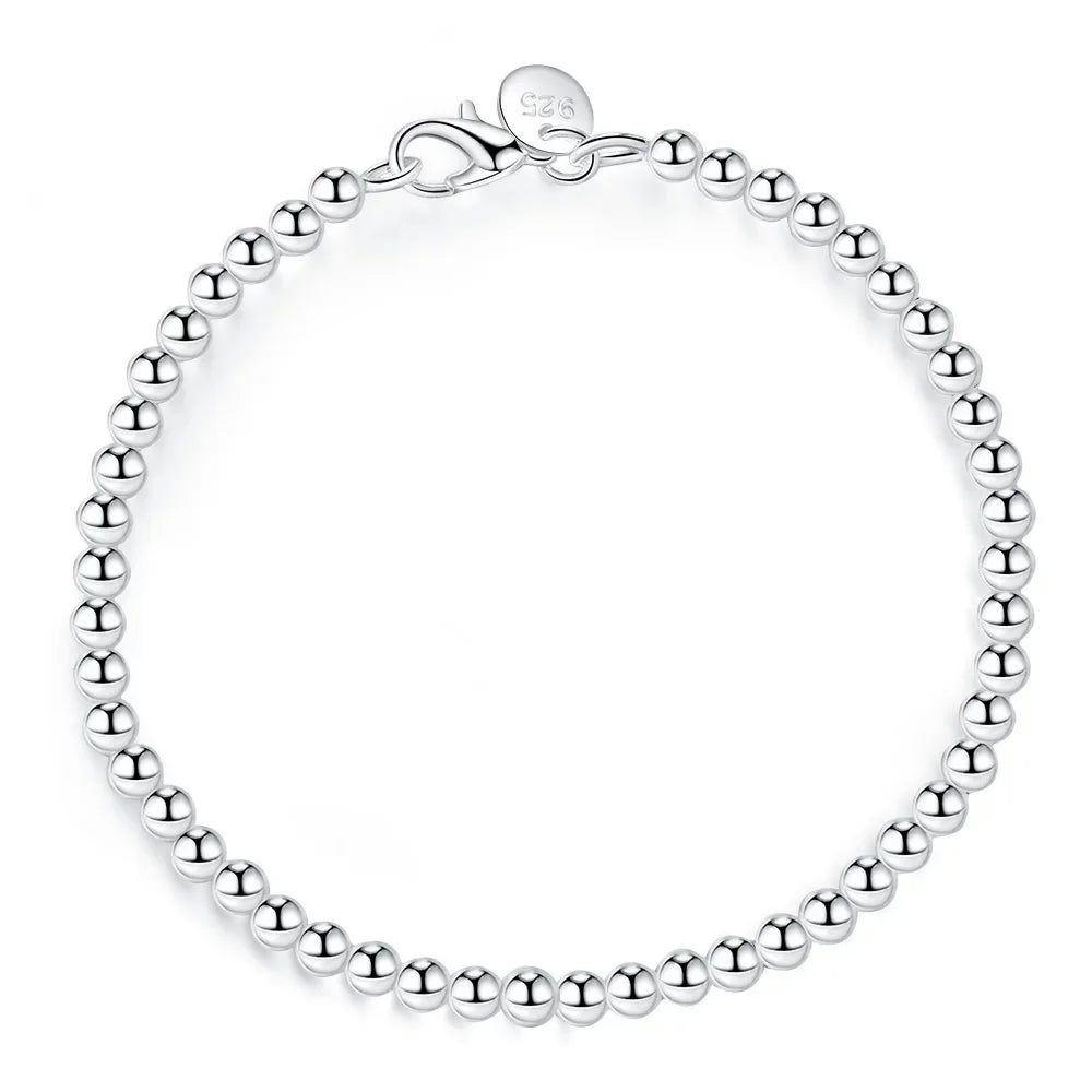 Weihnachtsgeschenke Charms 925 Sterling Armband 4MM Perlenkette für Damen Beliebter Markenschmuck Mode Hochzeitsparty