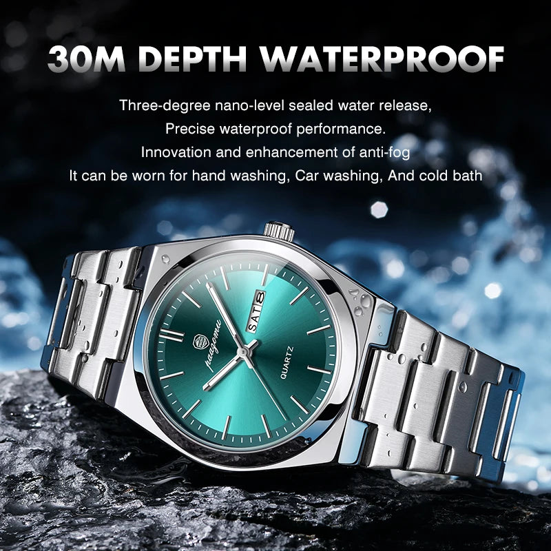 PAAZOMU Reloj de cuarzo de moda para hombre, de acero inoxidable, impermeable, luminoso, cronógrafo, fecha, multifunción para hombre