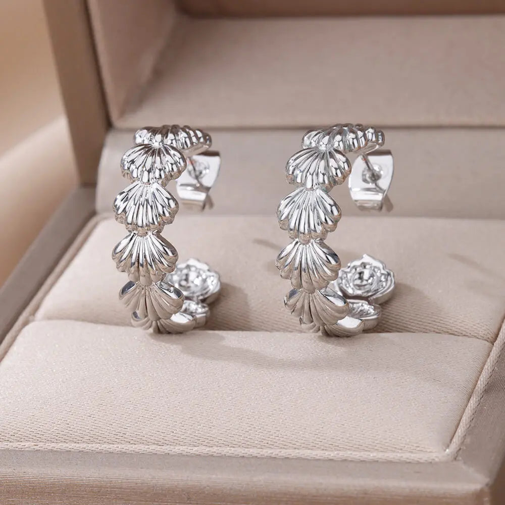 C-förmige Muschel Ohrringe aus Edelstahl für Frauen Koreanischer Stil Vergoldeter Piercing Ohrring Luxuriöser Schmuck Geburtstagsgeschenk