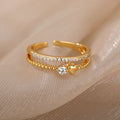 Zircon Heart Rings For Women Stainless Steel Gold Color Adjustable Open Finger Ring Wedding Aesthetic Jewelry Gift 2024