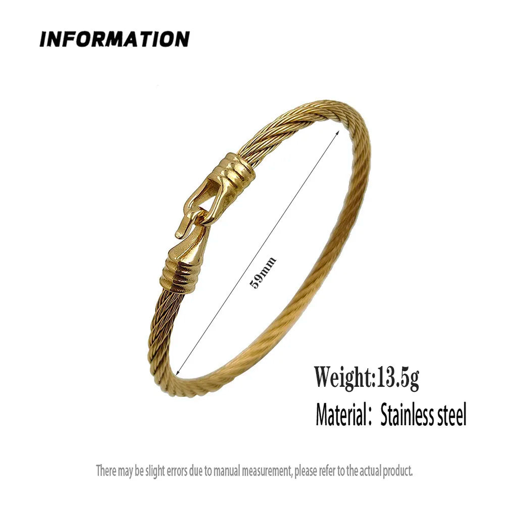 Neuer Drahtseil-Knopfhaken, vergoldetes Edelstahlarmband 18K, hochwertiges wasserdichtes Paararmband, Ehefraugeschenk