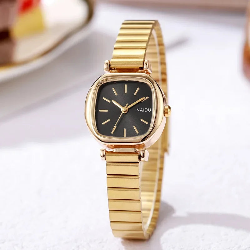 Relojes de mujer de marca pequeños y cuadrados con correa ajustable de acero inoxidable de cuarzo para mujer, reloj de regalo de lujo a la moda.