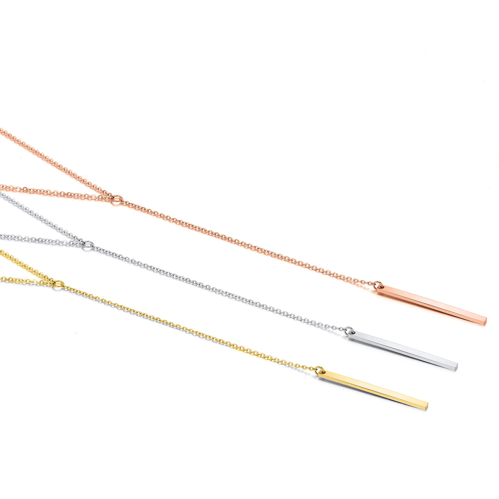 Women Fashion Stainless Steel Minimalist Long Bar Pendant Necklace Gold Silver Clavicle Chain Waterproof Everyday Wear Hot Sale