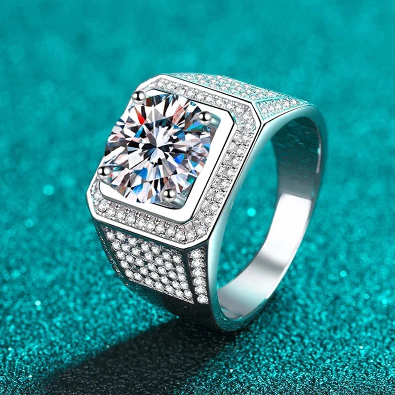 NeeTim D Color 10 Karat Moissanit Ring für Herren S925 Sterlingsilber mit Weißgold plattiert Luxus Herren Hochzeitsring Feiner Schmuck