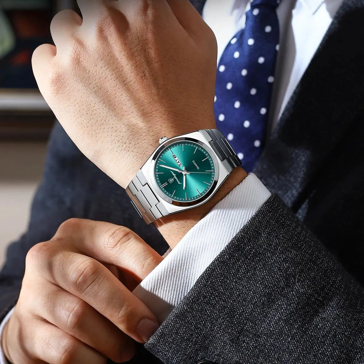 POEDAGAR Reloj de Pulsera de Cuarzo Deportivo de Lujo para Hombre, Impermeable, Luminoso, Fecha, Semana, Relojes para Hombres, Acero Inoxidable, Reloj de Hombre Masculino + caja