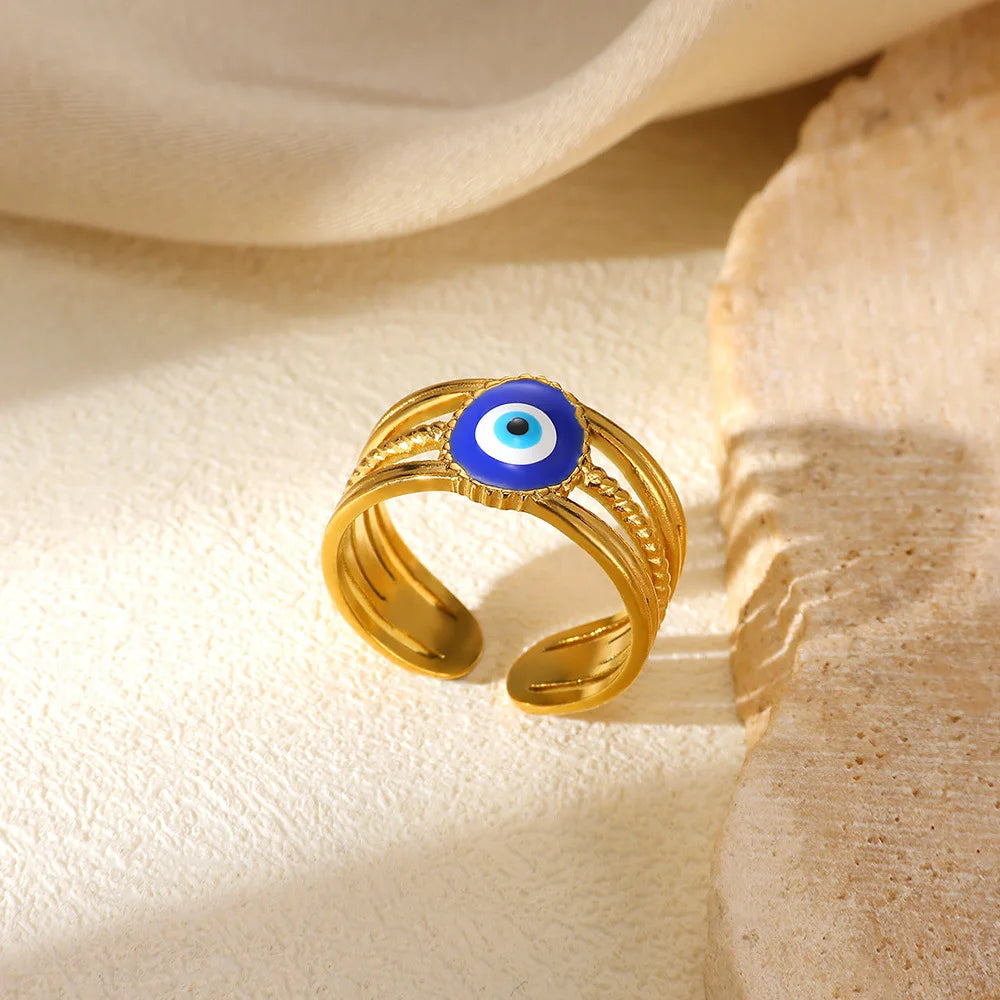 Vintage Böser Blick Ringe Für Frauen Gold Farbe Öffnung Edelstahl Öl-Tropf Böser Blick Ring Glückliche Ästhetik Türkischer Schmuck