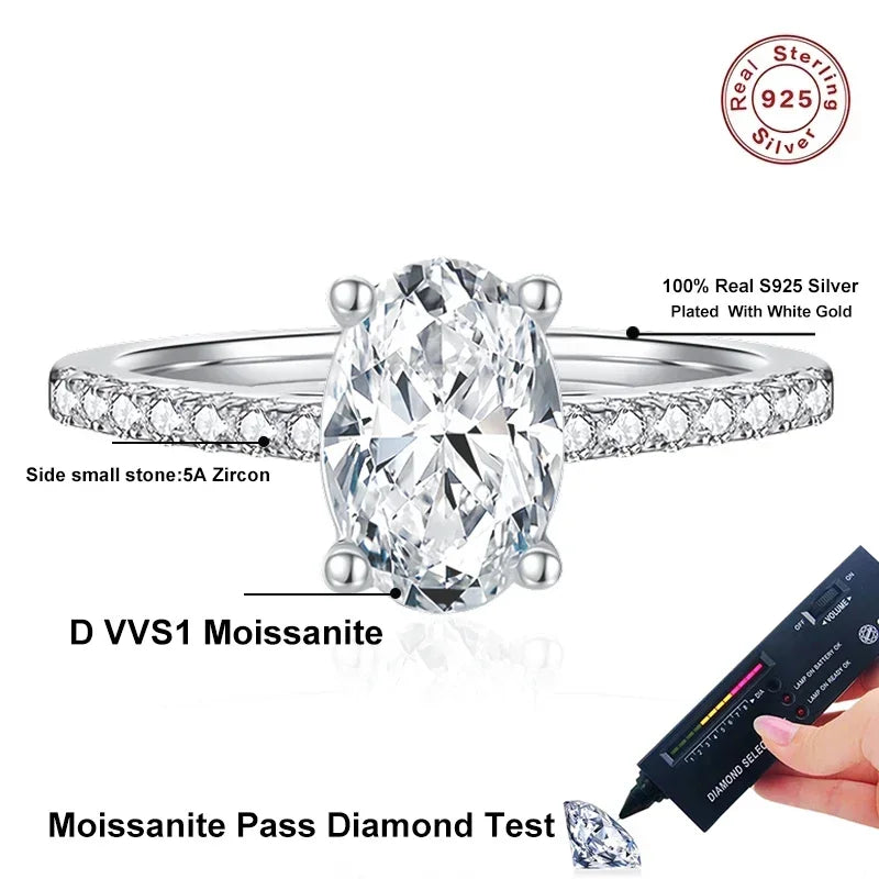 NeeTim 1ct 2ct Ovalschliff Moissanit Ring für Frauen 925 Sterling Silber mit vergoldetem Labordiamant Ringen Bands Feiner Schmuck Geschenk
