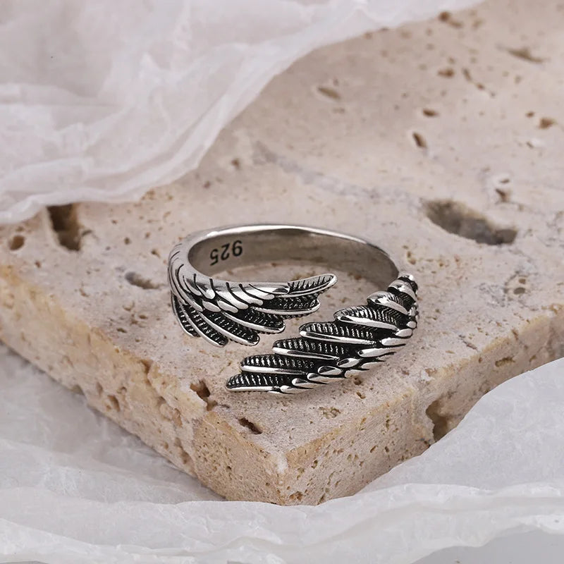 925 Sterling Silber Engelsflügel Feder Verstellbare Ringe für Frauen Verlobung Hochzeit Luxus Schmuck Accessoires