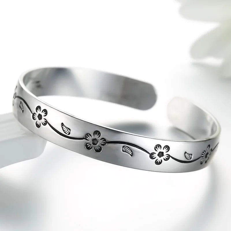 925 Sterling Silber Blumen Offener Armreif für Frauen Luxus Qualität Schmuck Großhandel Schmuck