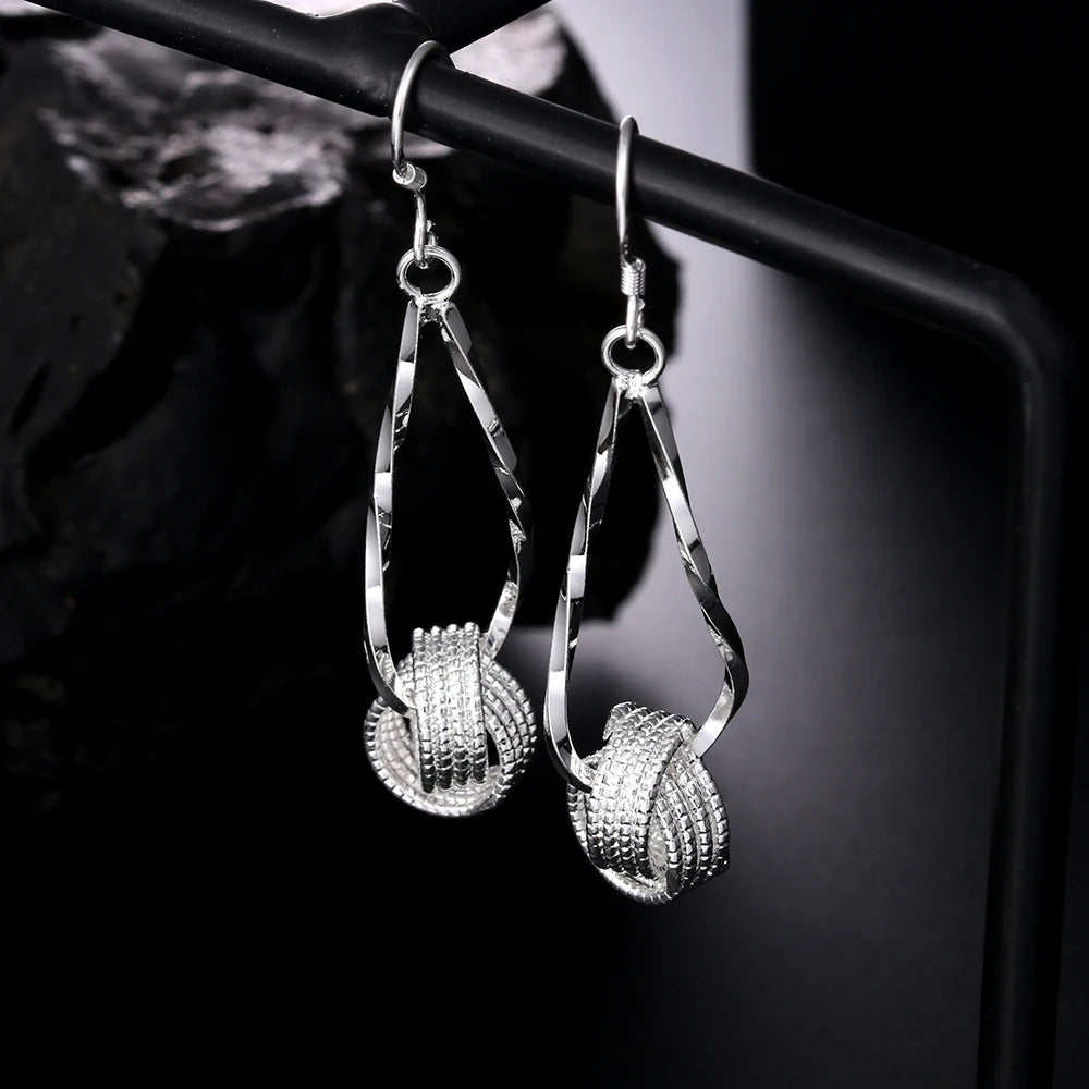 Mode Charms 925 Sterling Silber Netzperlen lange Ohrringe für Damen Hübsche Mode Party Hochzeit Schmuck Weihnachtsgeschenke