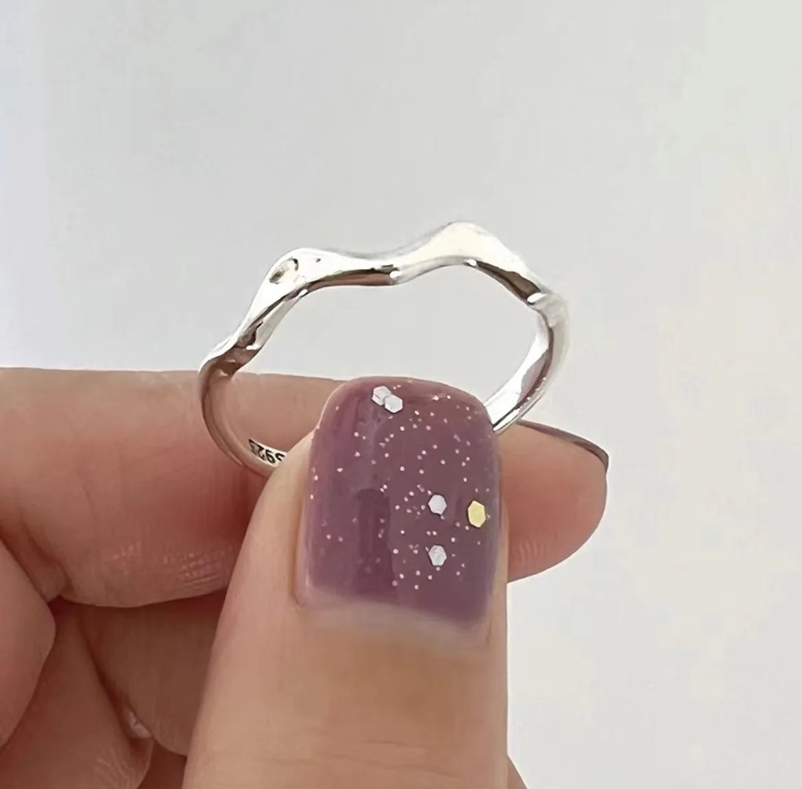 VENTFILLE Anillo de plata de ley 925 con diseño de gotas de agua irregulares, estilo retro simple, hecho a mano, para mujer