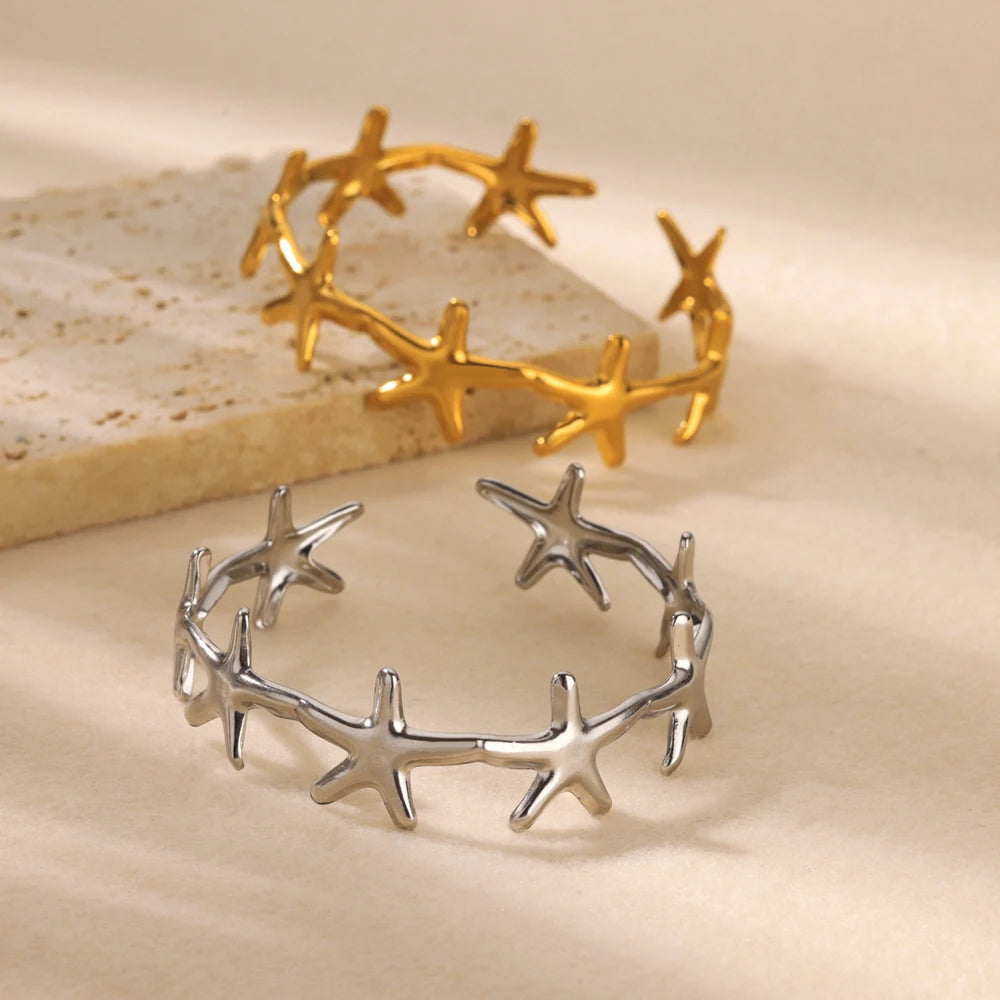 Minimalistische Seestern-Armreifen für Damen, Glücksbringer aus Edelstahl, Armbänder, Trend 2024, weiblicher Charmschmuck, Handgelenk-Accessoires BFF