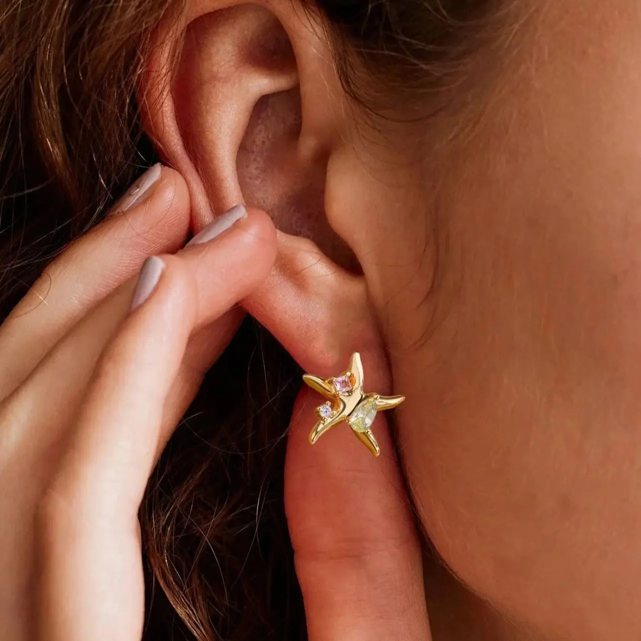 Wassertropfen Zirkon Sterne Ohrstecker für Frauen Edelstahl Gold Farbe Statement Ohrringe 2023 Damen Weihnachts Schmuck Geschenk