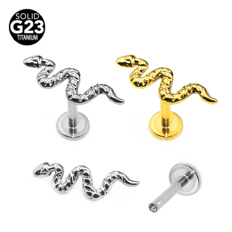 G23 Titan Schlangen-Bienen-Feder Labret Piercing 16G Innengewinde Ohrstecker Knorpel Helix Körperschmuck