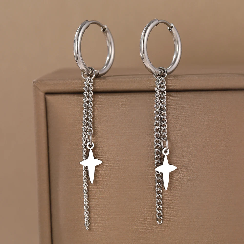 Aomogo Edelstahl Ohrringe Minimalistisch Geometrisch Sechseckig 3D Design Gothic-Stil Mode Ohrhänger Damenschmuck
