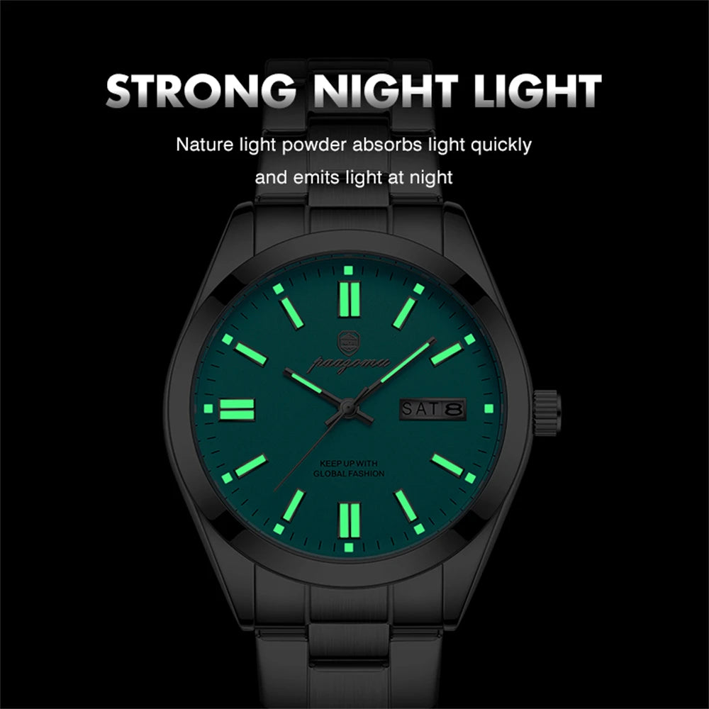 PAAZOMU Reloj de Pulsera para Hombre de Lujo, Resistente al Agua, de Acero Inoxidable, con Fecha Luminosa, Semana, Moda, Negocios, Cuarzo, Relojes de Hombre