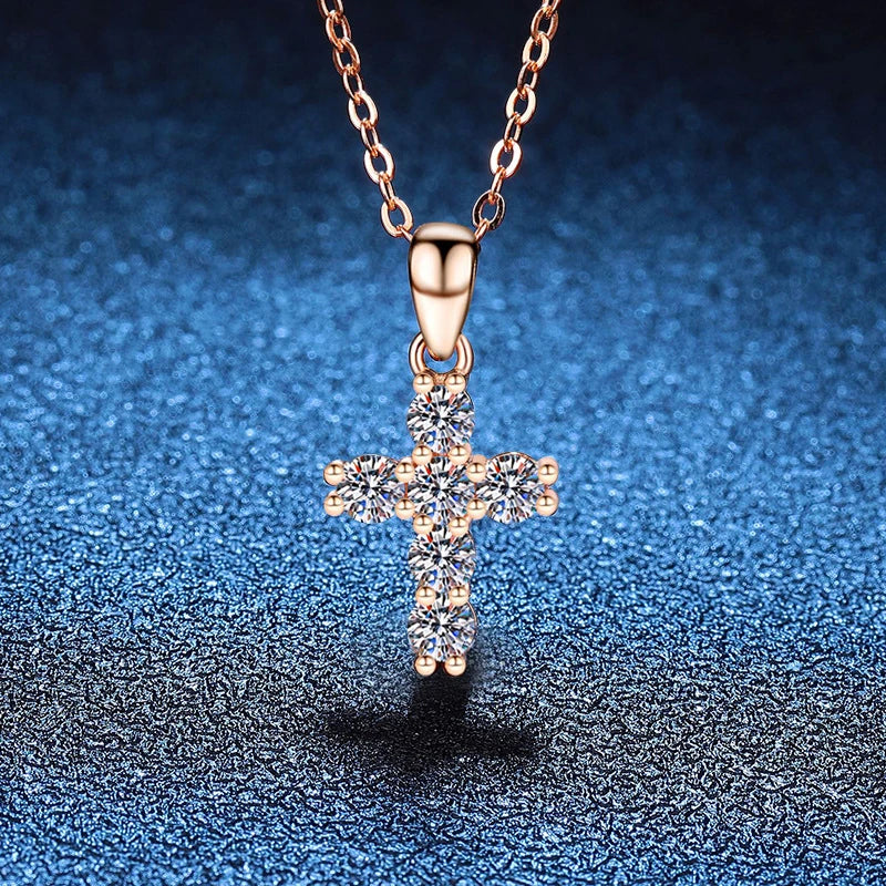 NeeTim Collar de Cruz de Moissanita D VVS1 de 3 mm para Mujer, Diamante de Laboratorio, Plata de Ley 925, Colgante de Boda, Collares Certificados