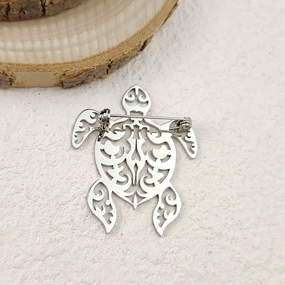 Creative punk style hollow fun turtle stainless steel gold-plated 18K brooch, black suit accessories, wedding matching set