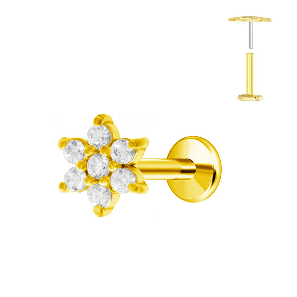 ASTM F136 G23 Titan Blumen Anhänger Labret Threadless Piercing Schmetterling Push-in Lippenstecker Daith Conch Ohrring 16G 18G 20G